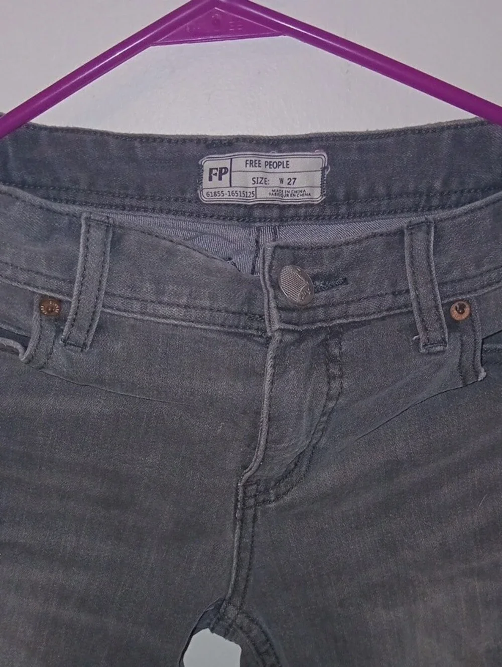 FP Free People Women's Gray Distressed Skinny Jeans